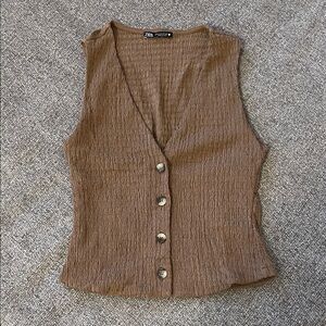 Zara Brown Button Down Sleeveless Top